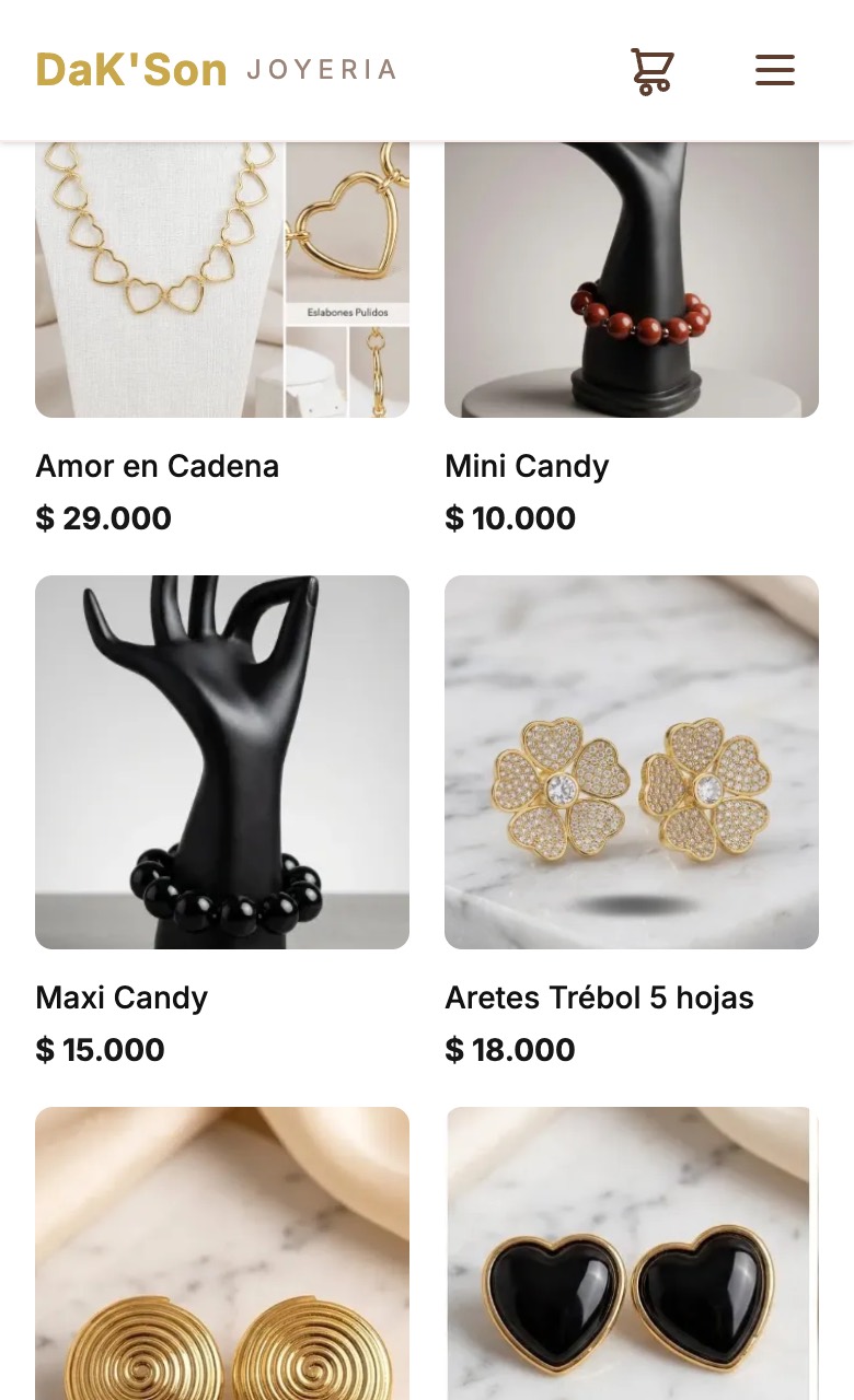 Catálogo de Joyería DaK'Són: collares, aretes y pulseras con foto, nombre y precio, 81 productos en total
